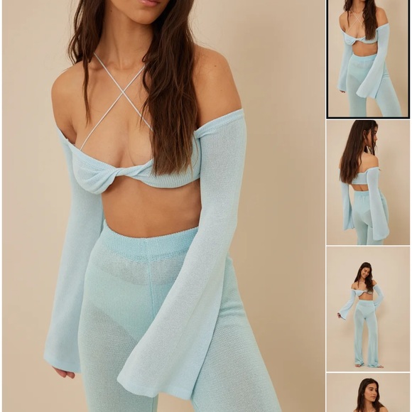 SOLD OUT NA-KD x Zoe Pastelle light blue knitted top & knitted trousers set NWT - Picture 2 of 6